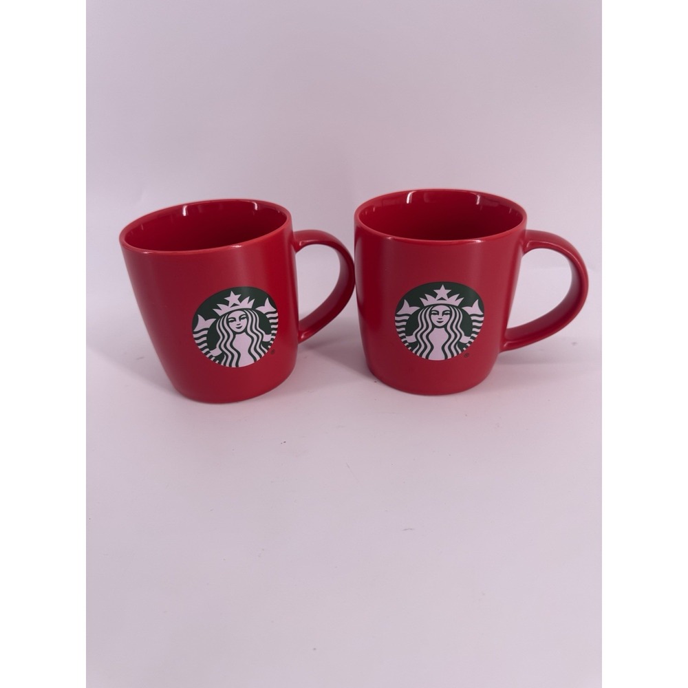Starbucks Mugs Red w/ Green Siren Logo 12oz Coffee Cups